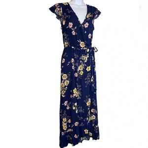 NWOT Band of Gypsies size M navy blue floral faux wrap dress